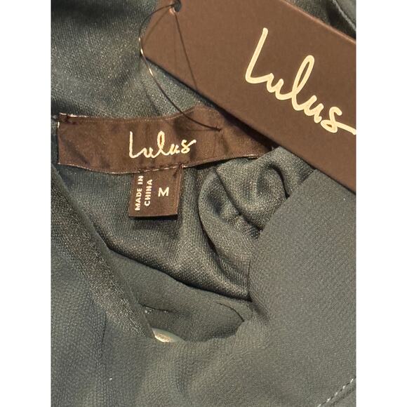 NWT Lulus Chiffon Sleeveless Highneck Key Hole Back Side Slit Maxi Dress M Green - Picture 10 of 16